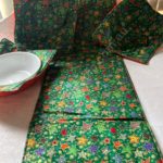 Table runner & matching bowl holders, green 41×10 inch $20.