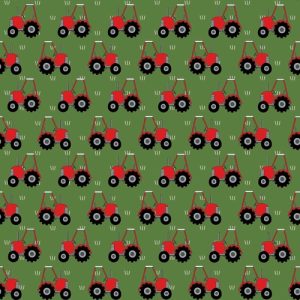 Red tractors on green